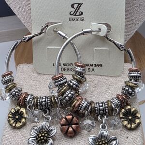 Mixed Metal Floral Charm Earrings (285)